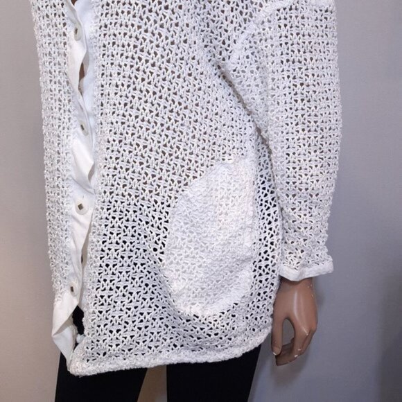 Vintage Addition Elle Fishnet Jacket Women Plus One Size White Hooded Mesh - Picture 6 of 14